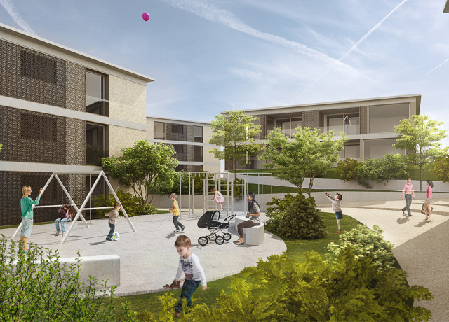 Überbauung Vida Innenhof Spielplatz